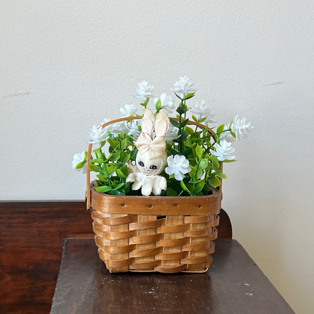 Small Vintage Floral Basket with Vintage Bunny